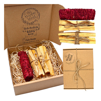 Zestaw do Oczyszczania i Energii - Palo Santo 50g & Biała Szałwia Smocza Krew - Happy Mind