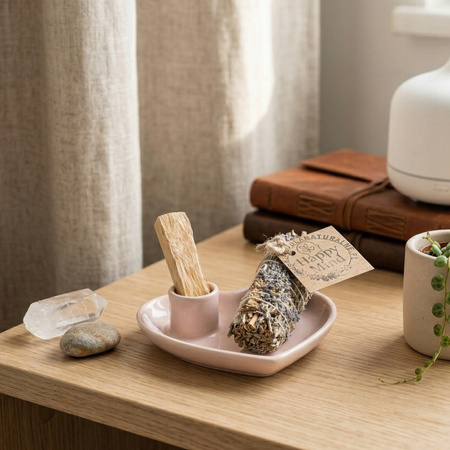 Ceramiczna Podstawka pod Kadzidła Serce - Pastelowy Róż - Podstawka do Rytuału Oczyszczania