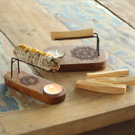 Podstawka pod Palo Santo Drewniana - Yin Yang - Mały Świecznik Rytualny