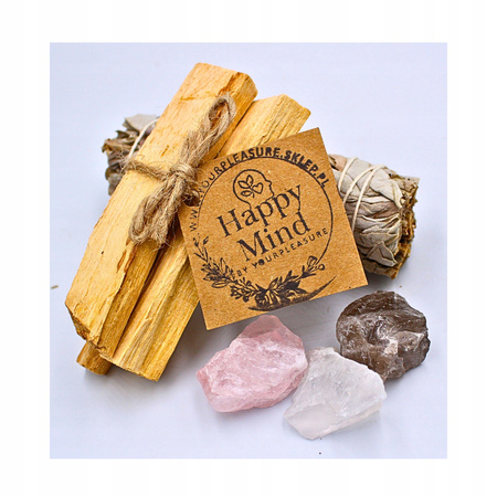 Zestaw Rytualny: Naturalne Kadzidło Biała Szałwia, Palo Santo + Naturalne Kamienie: Kwarc Różowy, Kwarc Skalny, Kwarc Dymny
