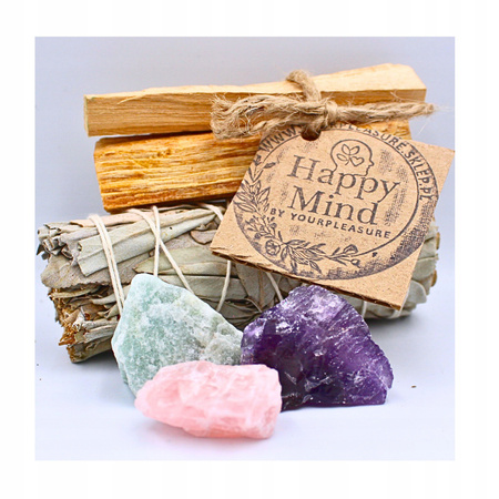 Zestaw Rytualny: Naturalne Kadzidło Biała Szałwia, Palo Santo + Naturalne Kamienie: Ametyst, Kwarc Różowy, Jadeit