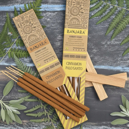 Kadzidełka Banjara Harmony Fusion - Cynamon i Palo Santo - Naturalne Kadzidełka na Obfitość