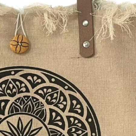 Torba Płócienna Kwiat Życia - Skórzane Uchwyty - Eko Torba Boho