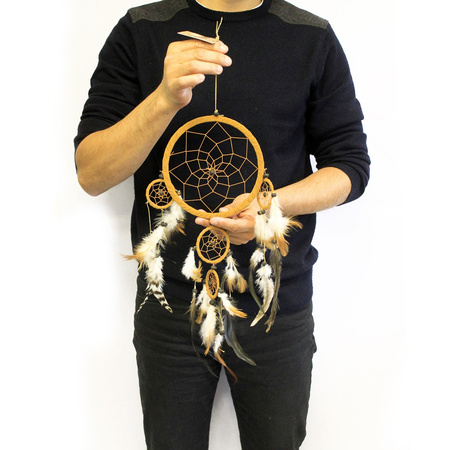 Łapacz Snów Duży Okrągły Kremowy - Styl Boho - Makrama - 40 cm