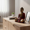 Figurka Buddy - Statuetka Czerwono-Złota - Feng Shui i Medytacja - Dekoracja Ezoteryczna