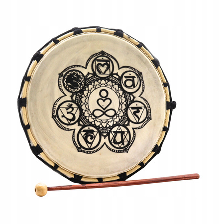 Bęben Szamański 25 cm - Motyw Czakr - Instrument Medytacyjny z Pałeczką