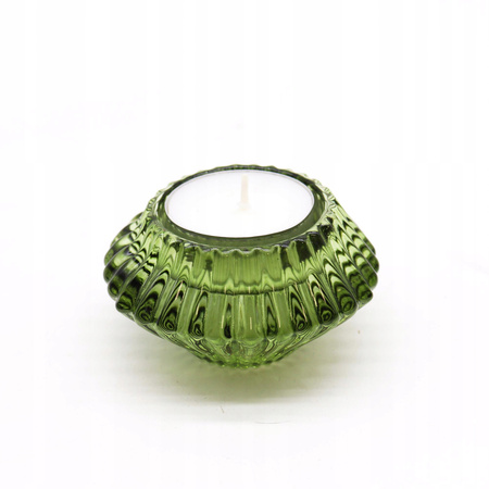 Szklany Świecznik Dwustronny Kwiat - Ogrodowa Zieleń - Na Tealight i Świecę