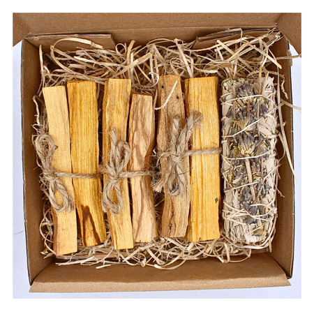 Zestaw do Oczyszczania i Relaksu - Palo Santo 75g & Biała Szałwia z Lawendą - Happy Mind