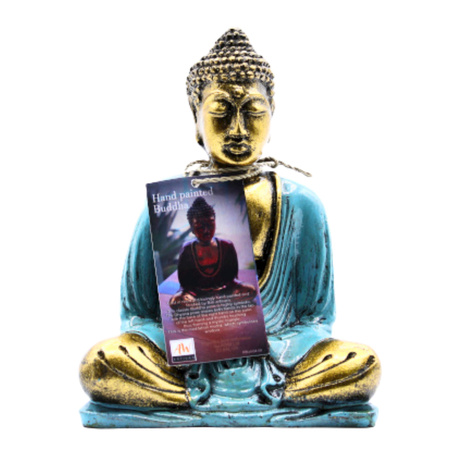 Figurka Buddy - Statuetka Zielono-Złota - Dekoracja Zen do Medytacji