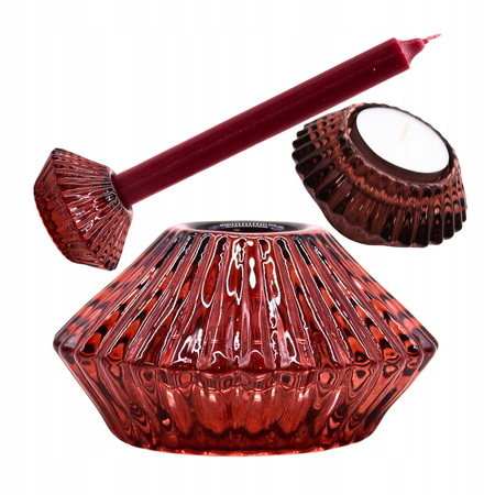 Szklany Świecznik Dwustronny Kwiat - Krwista Czerwień - Na Tealight i Świecę