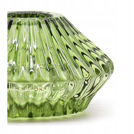 Szklany Świecznik Dwustronny Kwiat - Ogrodowa Zieleń - Na Tealight i Świecę