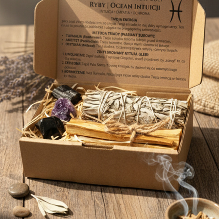 Zestaw Zodiakalny - Ryby - Palo Santo - Biała Szałwia - Ametyst - Turmalin - Obsydian