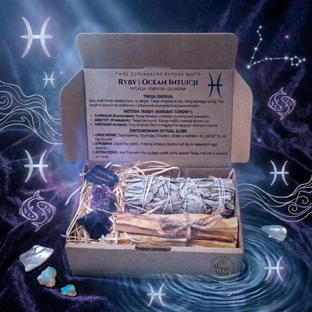 Zestaw Zodiakalny - Ryby - Palo Santo - Biała Szałwia - Ametyst - Turmalin - Obsydian