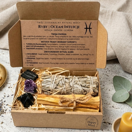 Zestaw Zodiakalny - Ryby - Palo Santo - Biała Szałwia - Ametyst - Turmalin - Obsydian
