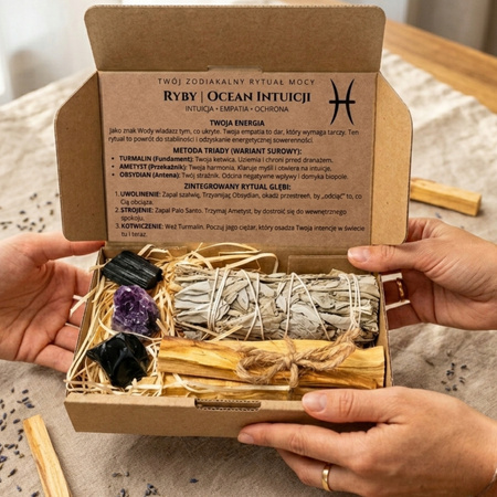 Zestaw Zodiakalny - Ryby - Palo Santo - Biała Szałwia - Ametyst - Turmalin - Obsydian
