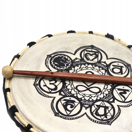 Bęben Szamański 25 cm - Motyw Czakr - Instrument Medytacyjny z Pałeczką