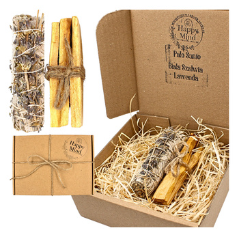 Zestaw do Oczyszczania i Relaksu - Palo Santo 25g & Biała Szałwia z Lawendą - Happy Mind