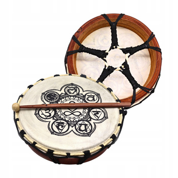 Bęben Szamański 25 cm - Motyw Czakr - Instrument Medytacyjny z Pałeczką