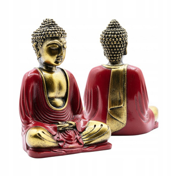 Figurka Buddy - Statuetka Czerwono-Złota - Feng Shui i Medytacja - Dekoracja Ezoteryczna