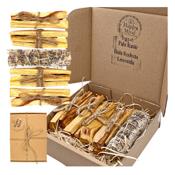 Zestaw do Oczyszczania i Relaksu - Palo Santo 100g & Biała Szałwia z Lawendą - Happy Mind