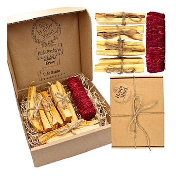 Zestaw do Oczyszczania i Energii - Palo Santo 100g & Biała Szałwia Smocza Krew - Happy Mind